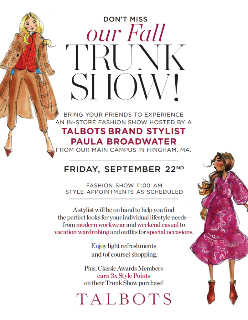 trunkshow Talbot's Fall Trunk Show Flyer with event details