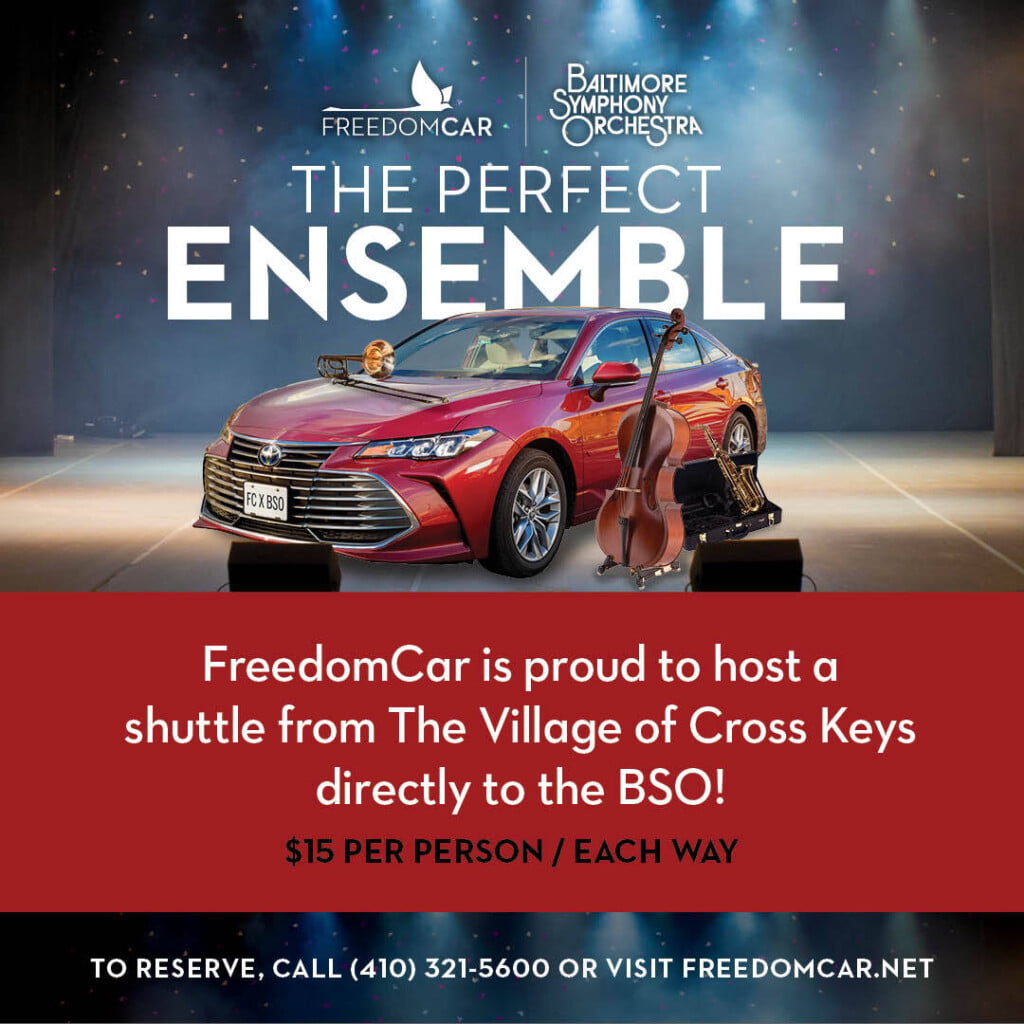 Freedom Car & Baltimore Symphony Orchestra partnership flyer with shuttle details